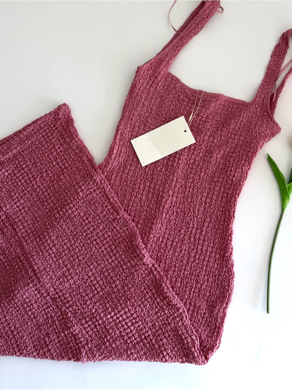 Zara Rose Pink Textured Midi Dress